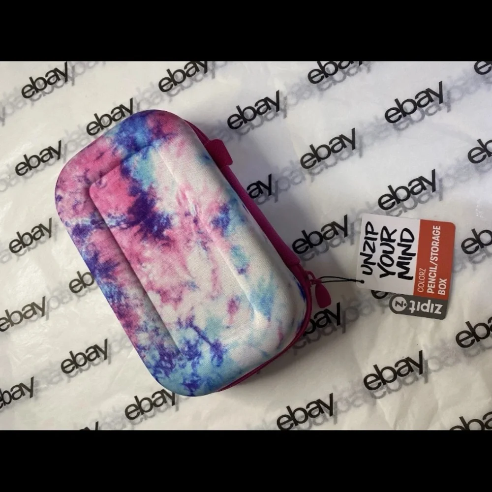 ZIPIT Colorz Pencil Storage Box Tiedye Pink Blue Hard She’ll Case NWT